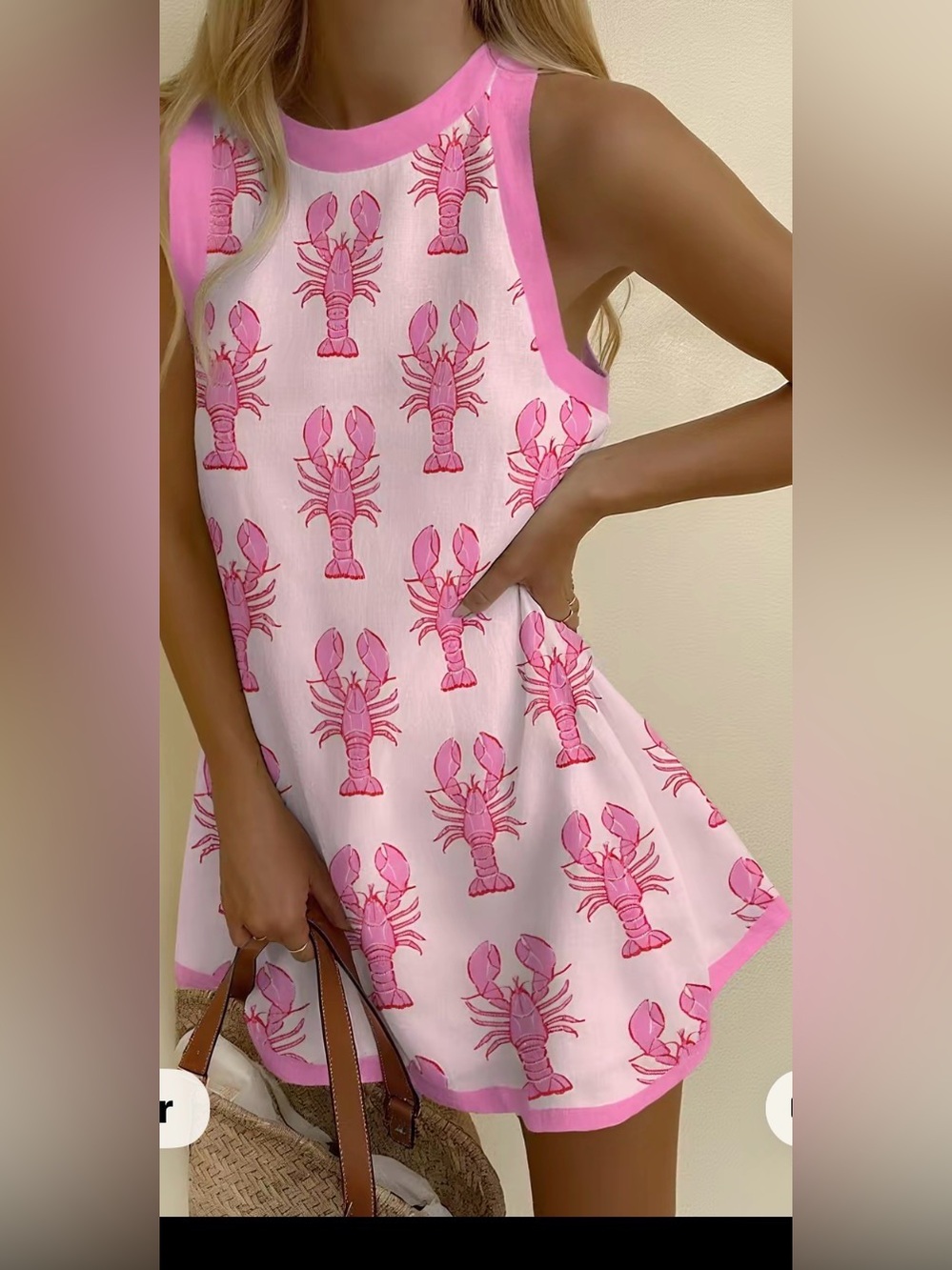 Pink Coastal crab print 
Asymmetrical Women's Dress